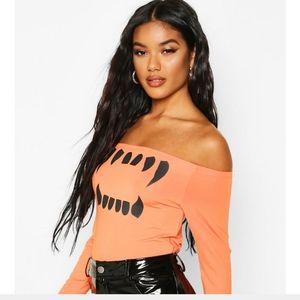 NWT Boohoo Orange Off The Shoulder Top